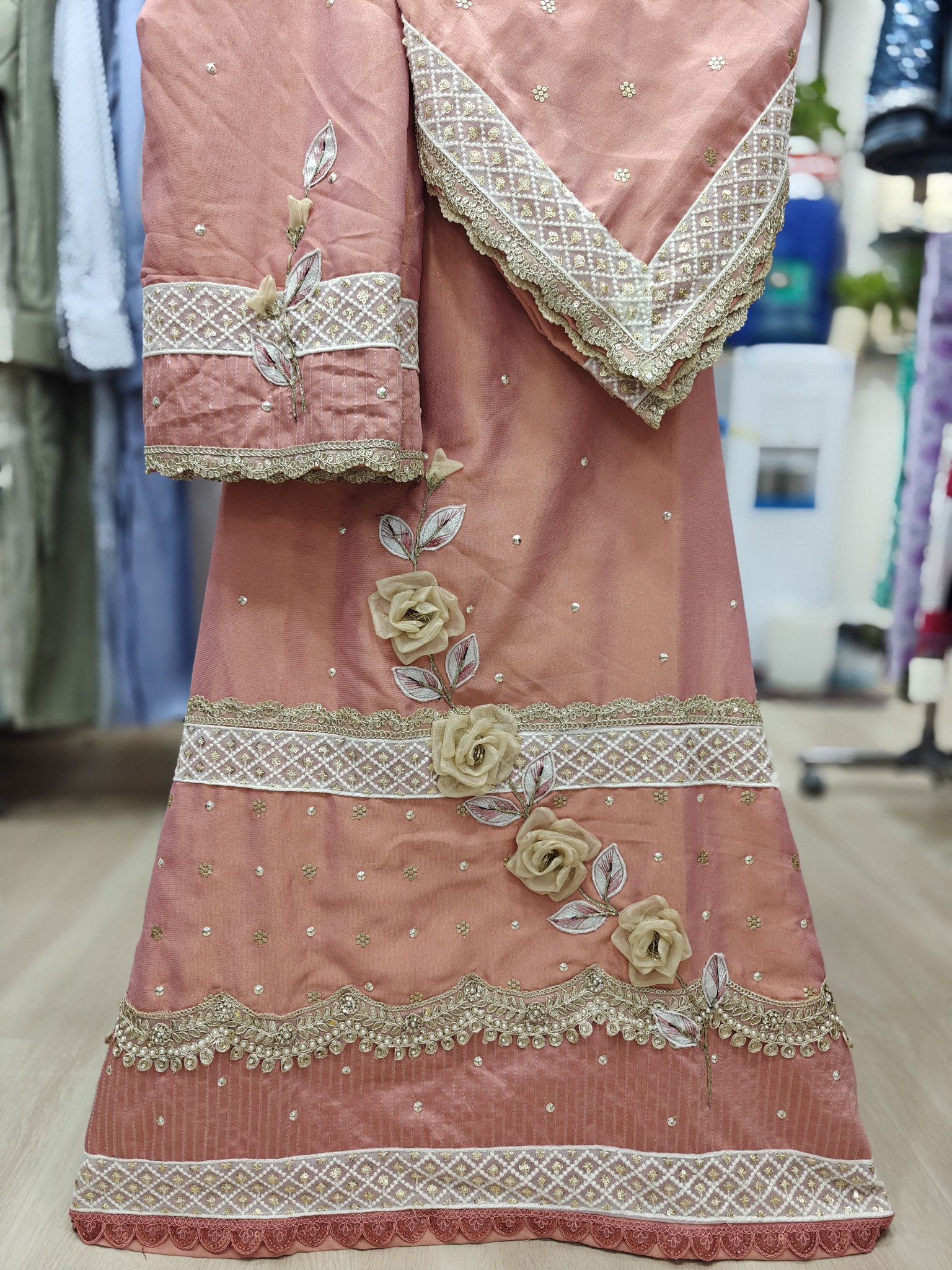  Peachy Pink Flower Bunch Bridal RCJ 